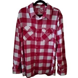 Men's Dixxon Red/White Plaid Flannel Button Front Shirt Size XL